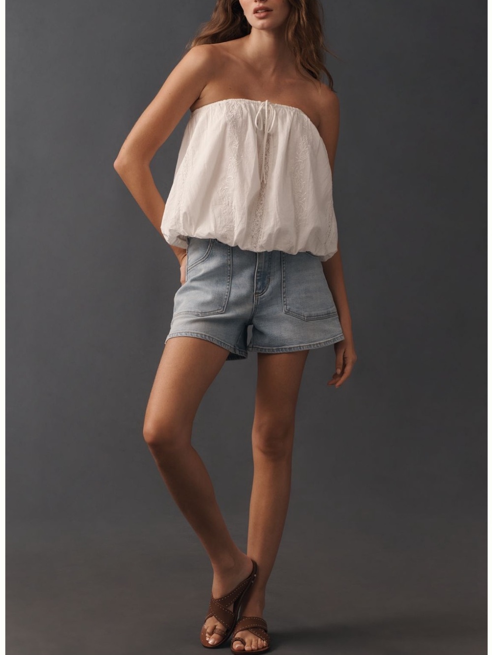 Anthropologie White bubble hem Peasant tube top